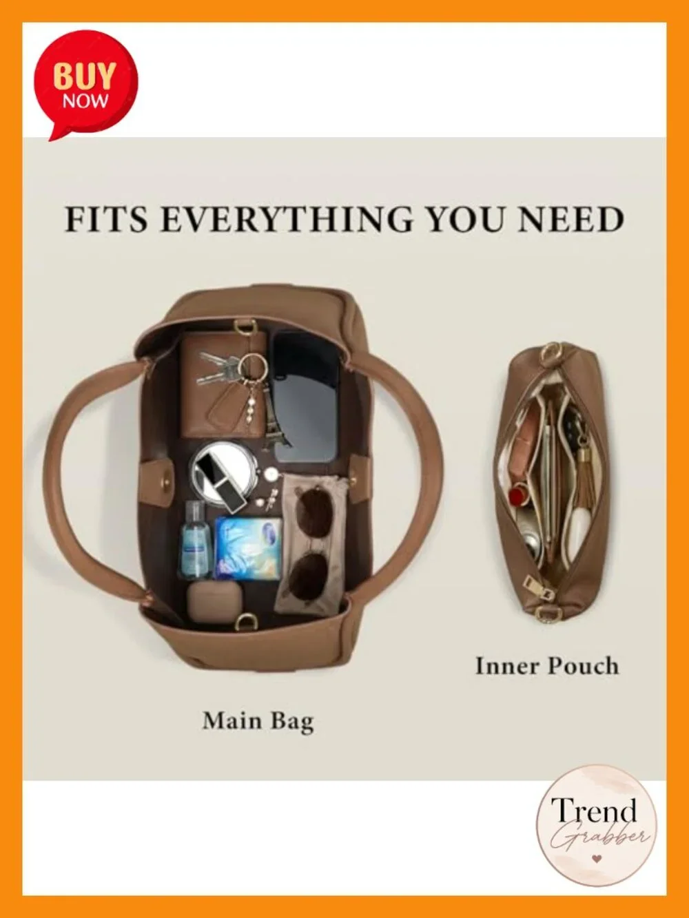 Faux Leather Satchel Crossbody Shoulder Bag with Adjustable Strap & Inner Pouch
